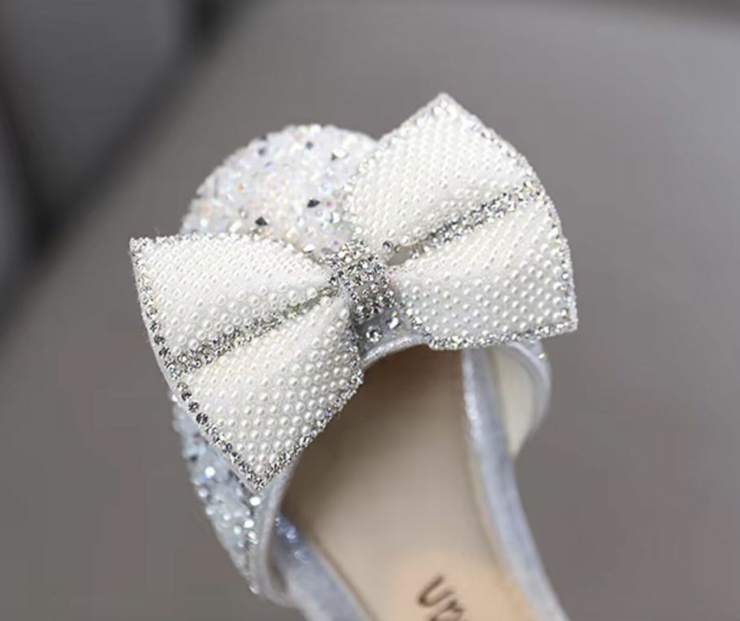 Girls Silver Sequin Bow Dress Sandals with Pearl Ankle Strap | Lucys 10532