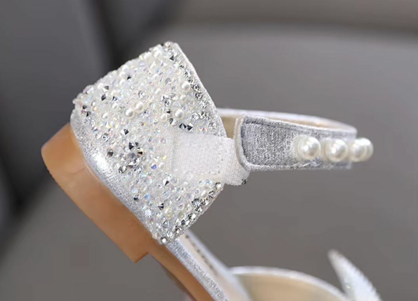 Girls Silver Sequin Bow Dress Sandals with Pearl Ankle Strap | Lucys 10532