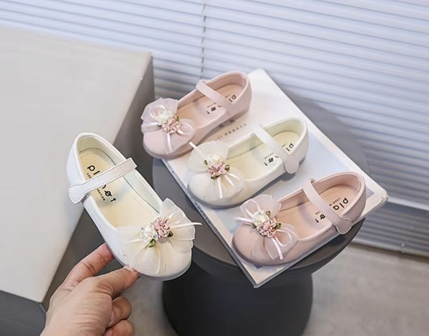 Toddler & Young Girls Blush Pink Organza Bow Mary Jane Flats | Lucys 10539