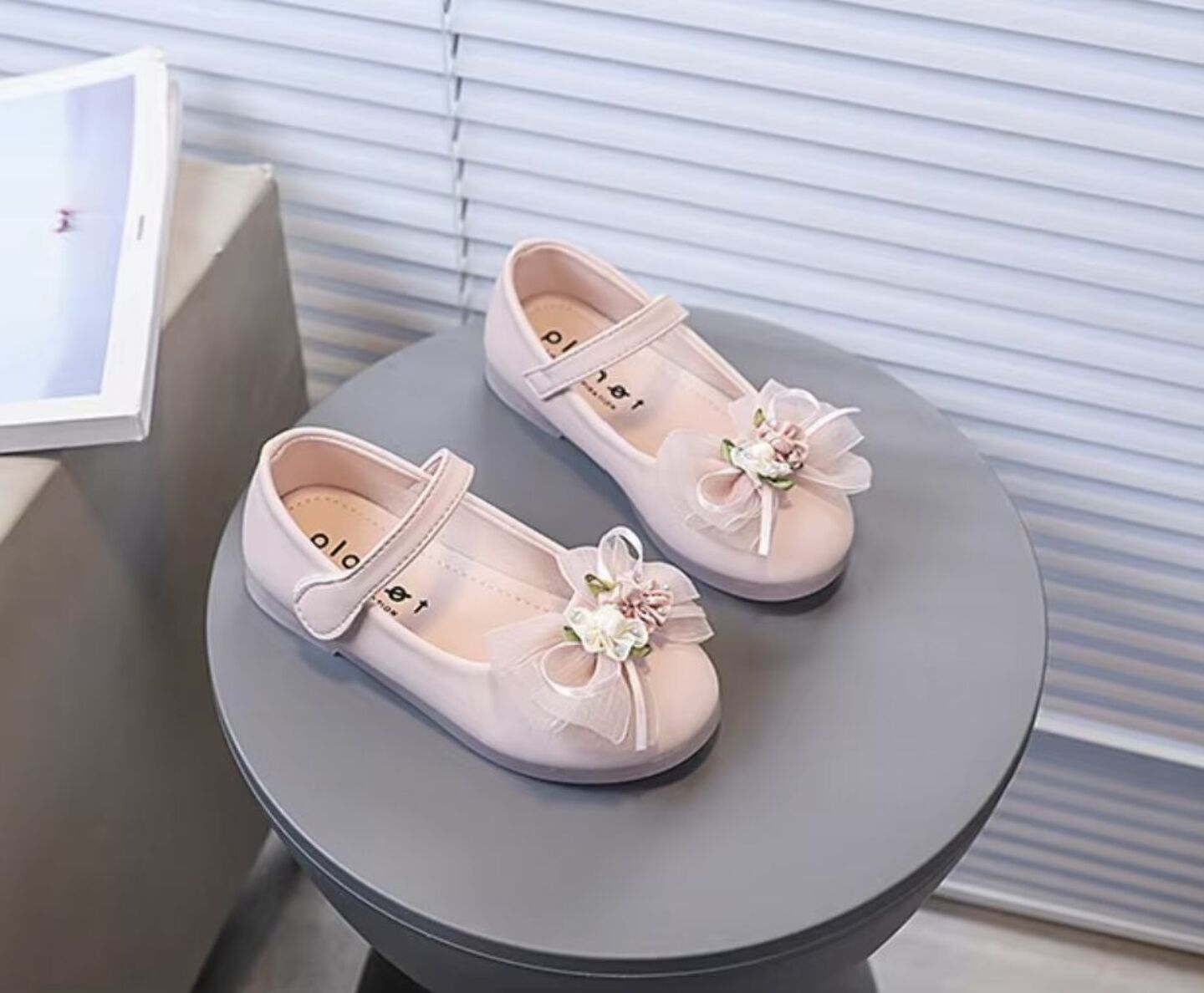 Toddler & Young Girls Blush Pink Organza Bow Mary Jane Flats | Lucys 10539