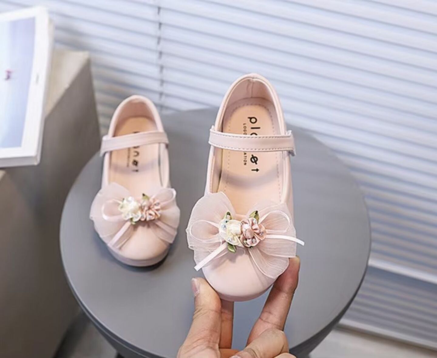 Toddler & Young Girls Blush Pink Organza Bow Mary Jane Flats | Lucys 10539