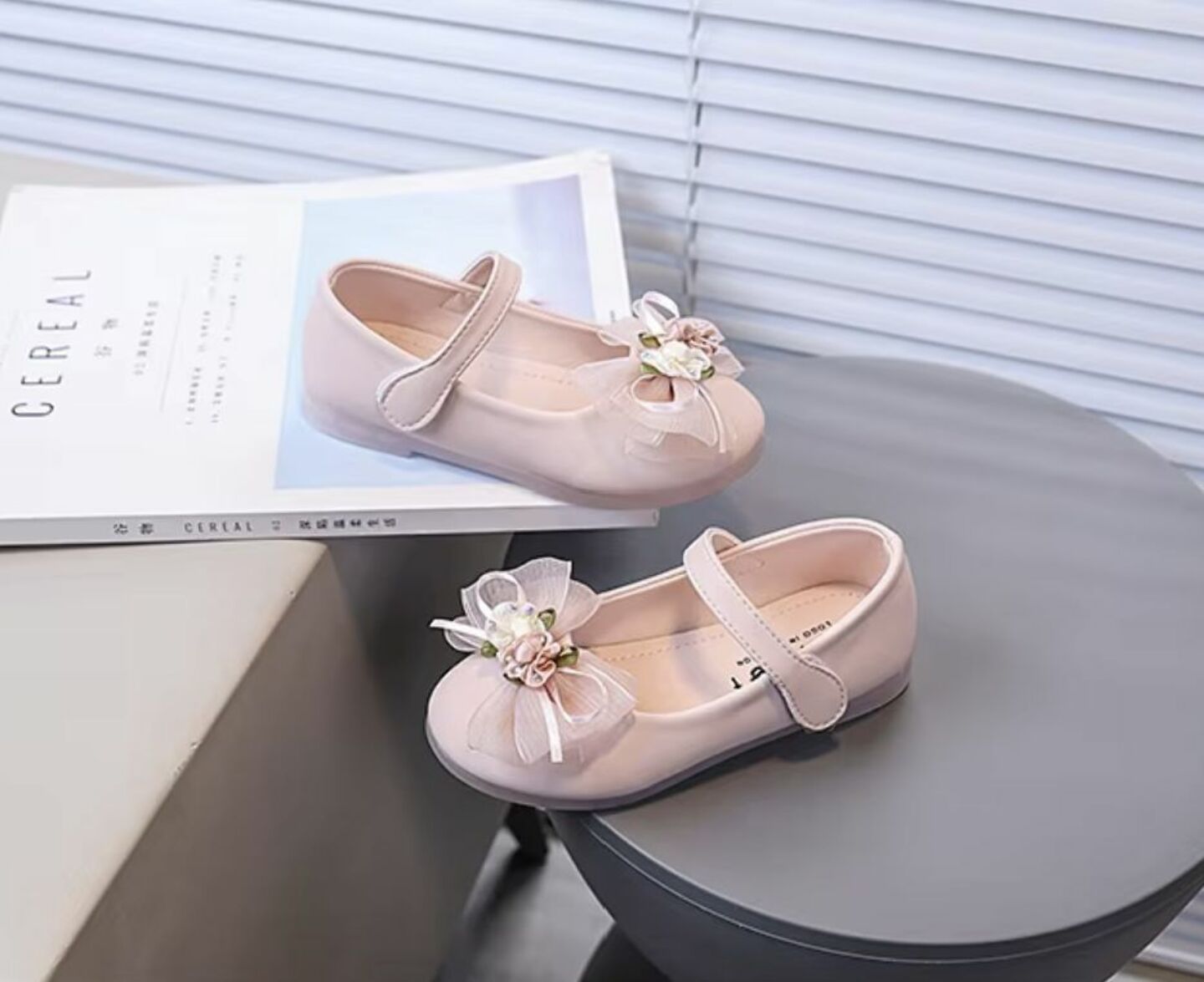 Toddler & Young Girls Blush Pink Organza Bow Mary Jane Flats | Lucys 10539