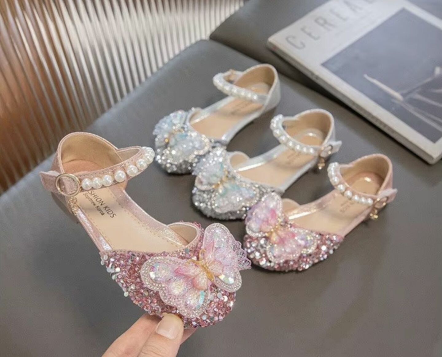 Baby, Toddler & Girls Pink Sequin 3D Butterfly Mary Jane Party Flats | Lucys 10560
