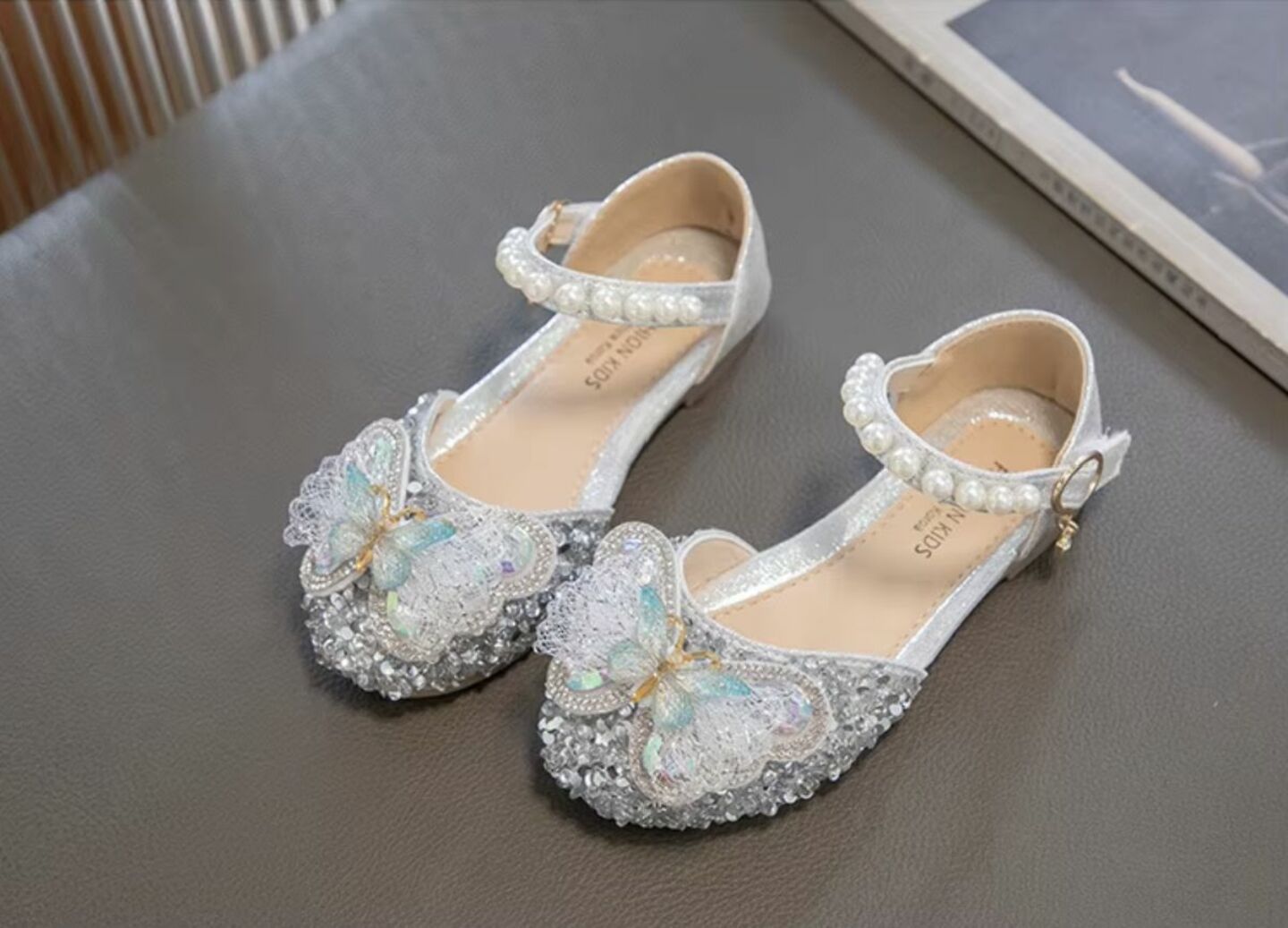 Baby, Toddler & Girls Silver Sequin 3D Butterfly Mary Jane Party Flats | Lucys 10561
