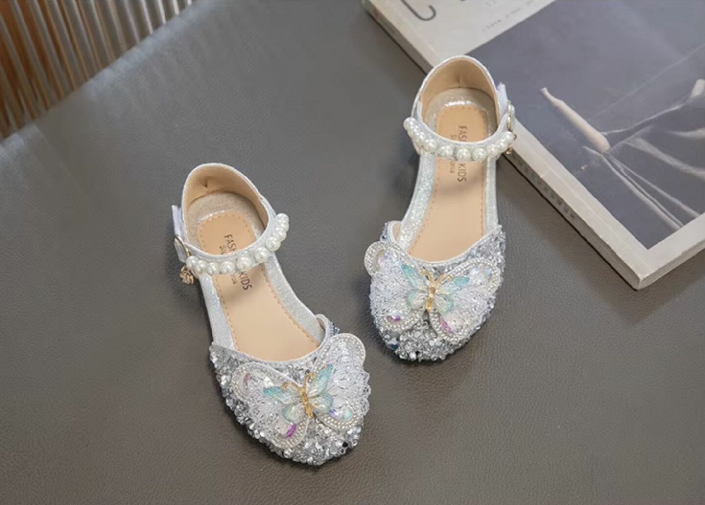 Baby, Toddler & Girls Silver Sequin 3D Butterfly Mary Jane Party Flats | Lucys 10561
