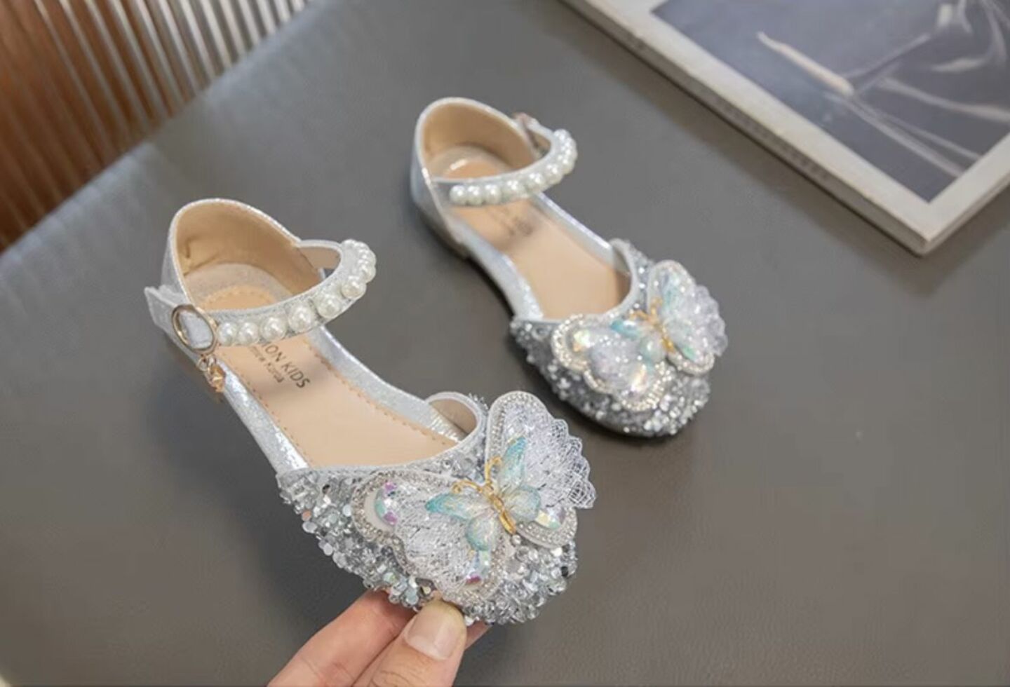 Baby, Toddler & Girls Silver Sequin 3D Butterfly Mary Jane Party Flats | Lucys 10561