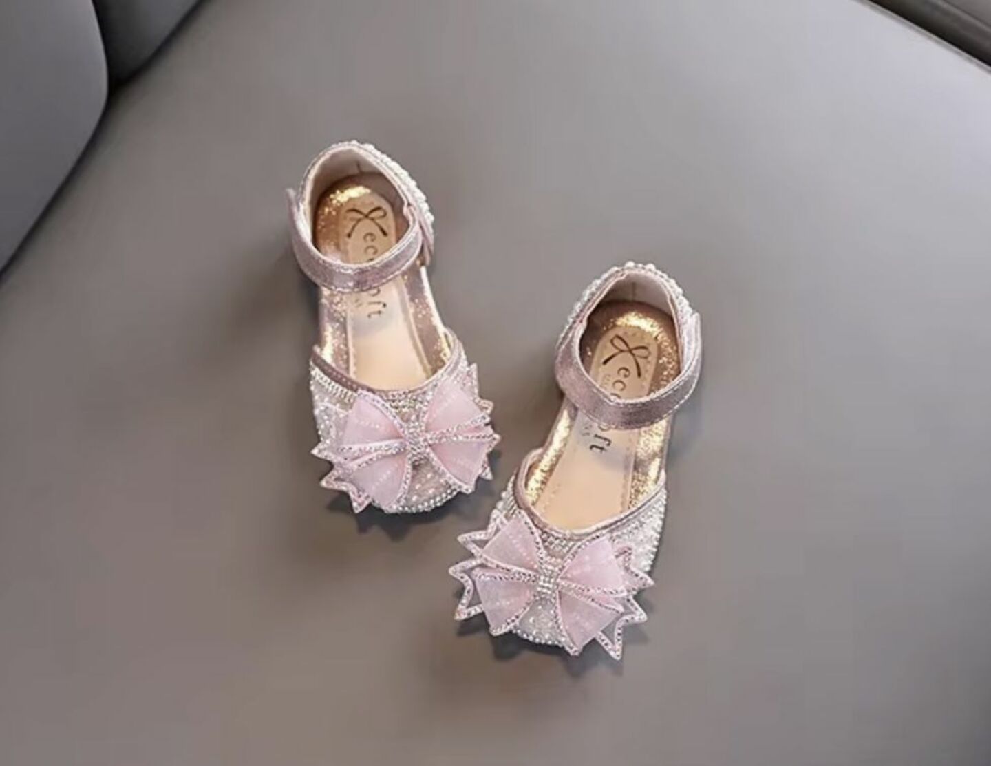 Girls Dusty Pink Rhinestone Bow Ankle Strap Dress Flats | Lucys 10586