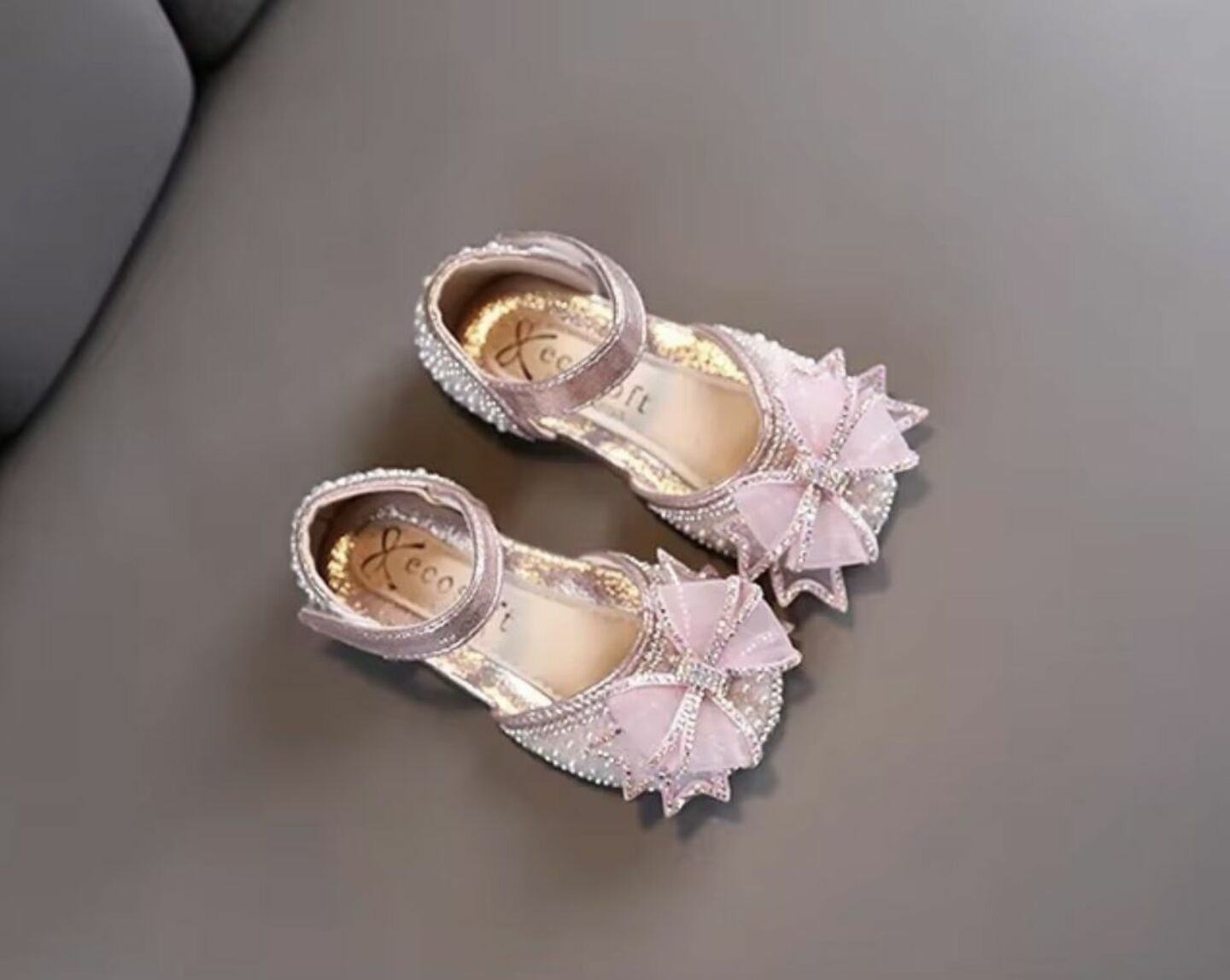Girls Dusty Pink Rhinestone Bow Ankle Strap Dress Flats | Lucys 10586