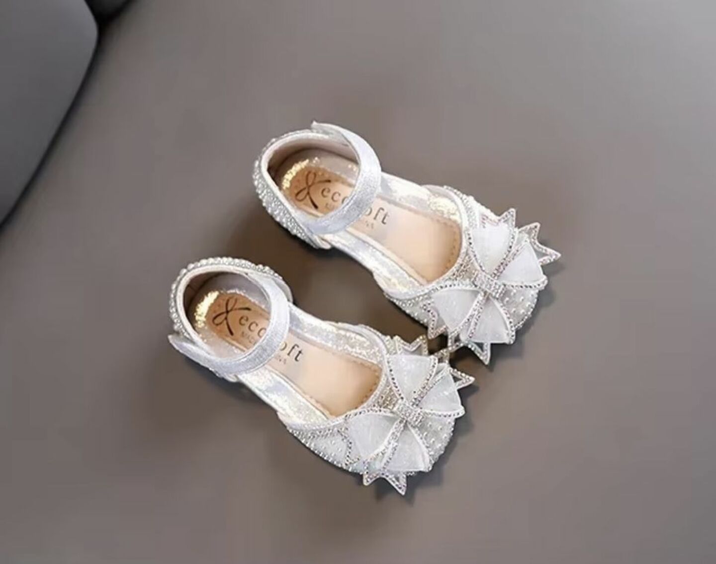 Girls Silver Rhinestone Bow Ankle Strap Dress Flats | Lucys 10585