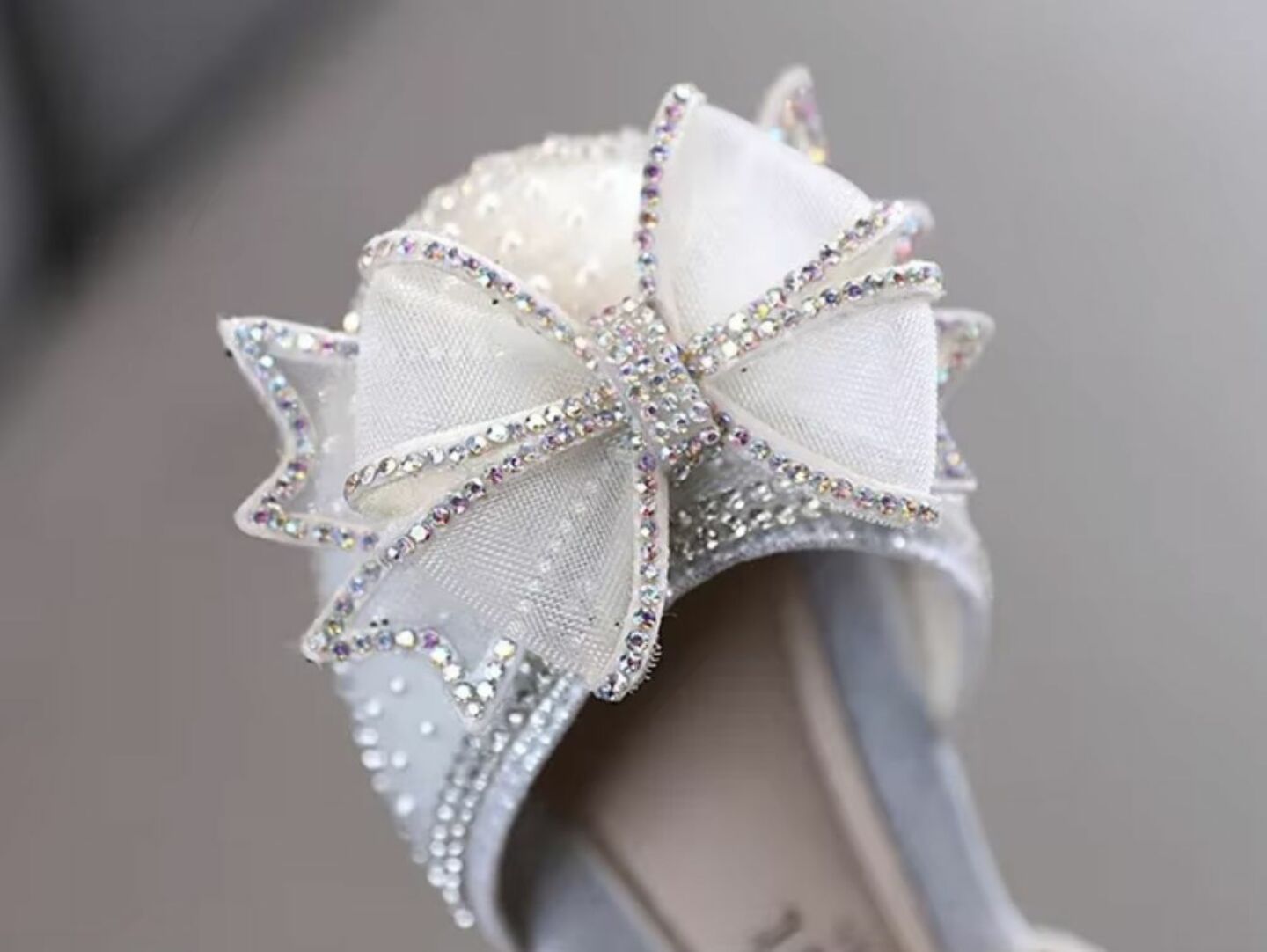 Girls Silver Rhinestone Bow Ankle Strap Dress Flats | Lucys 10585