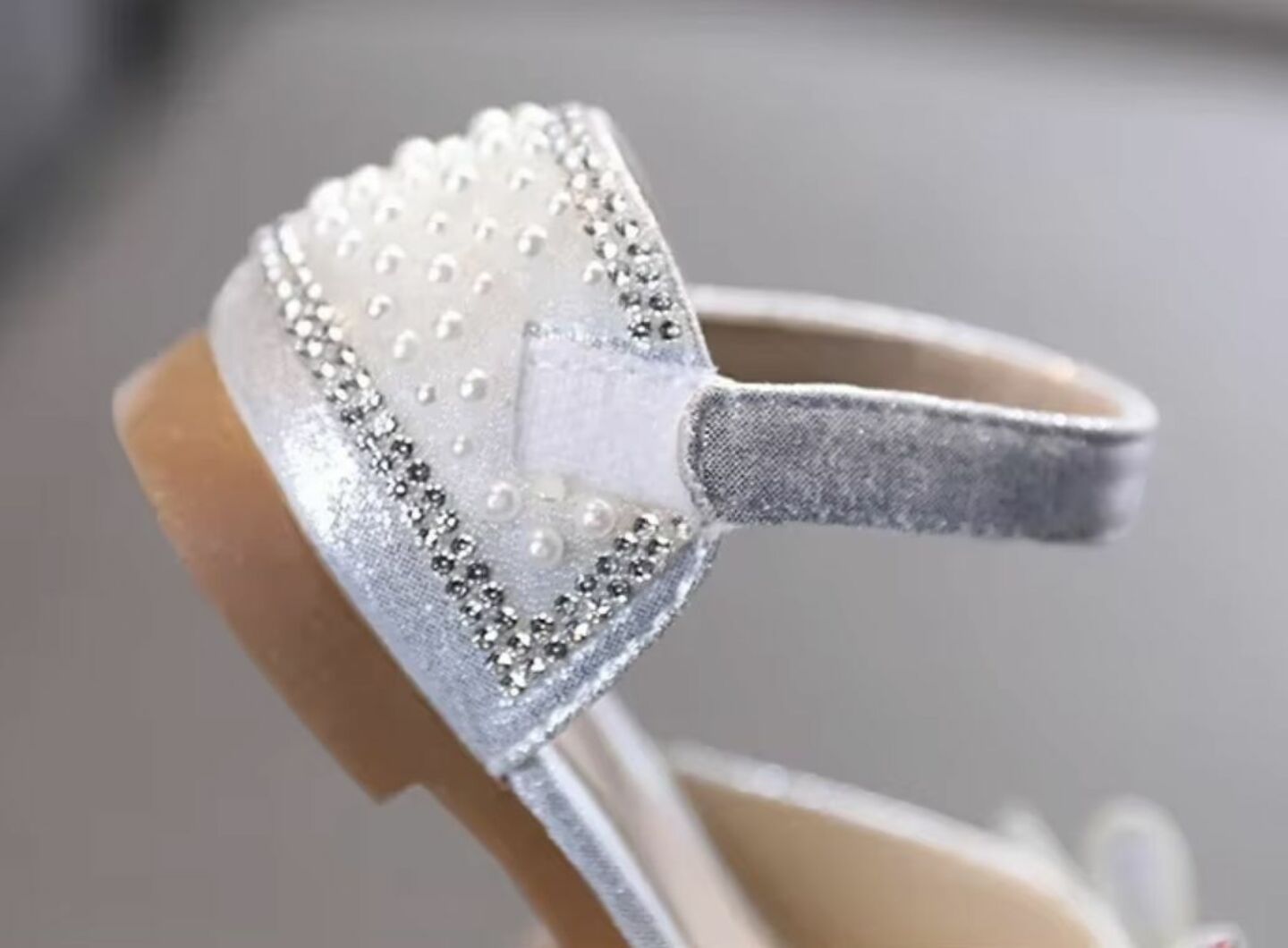 Girls Silver Rhinestone Bow Ankle Strap Dress Flats | Lucys 10585