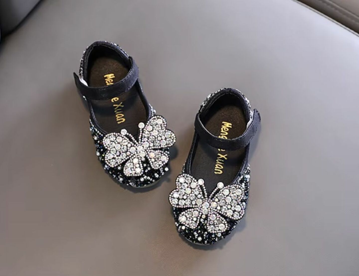 Baby, Toddler & Girls Black Beaded Crystal Butterfly Dress Shoes | Lucys 10569