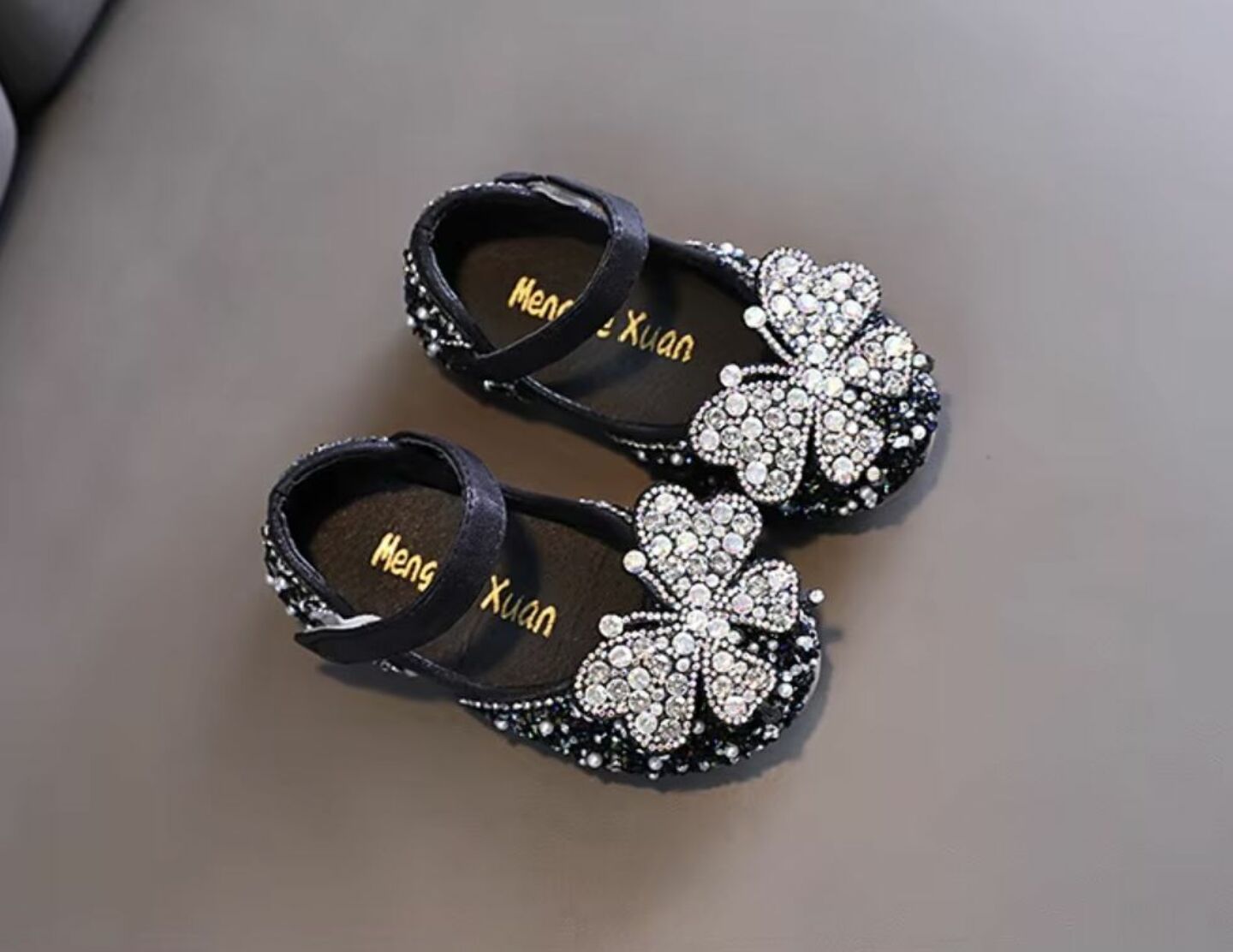 Baby, Toddler & Girls Black Beaded Crystal Butterfly Dress Shoes | Lucys 10569