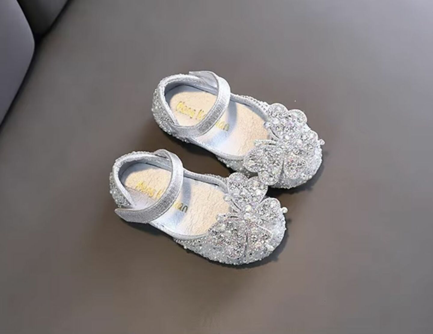 Baby, Toddler & Girls Silver Beaded Crystal Butterfly Dress Shoes | Lucys 10570