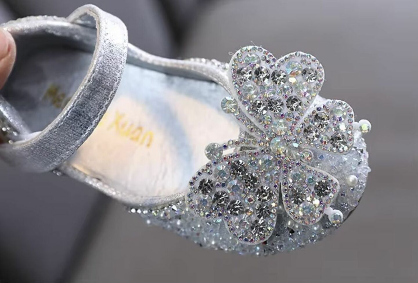 Baby, Toddler & Girls Silver Beaded Crystal Butterfly Dress Shoes | Lucys 10570