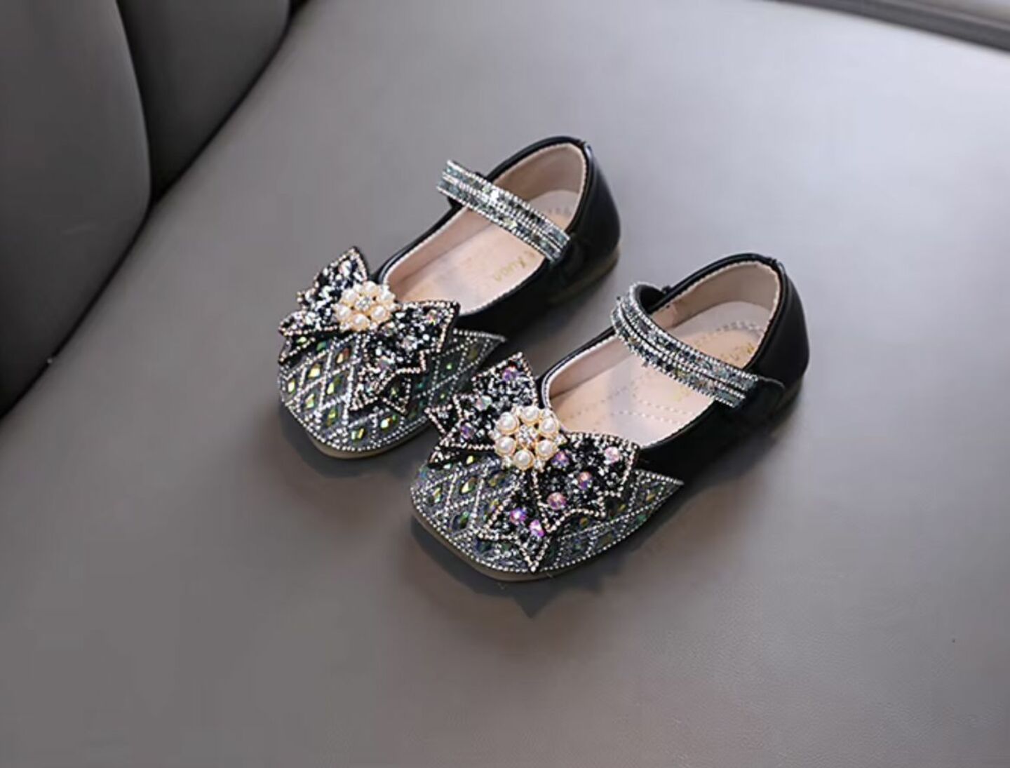 Baby, Toddler & Girls Black Pearl Flower Bow Ballet Flats | Lucys 10599