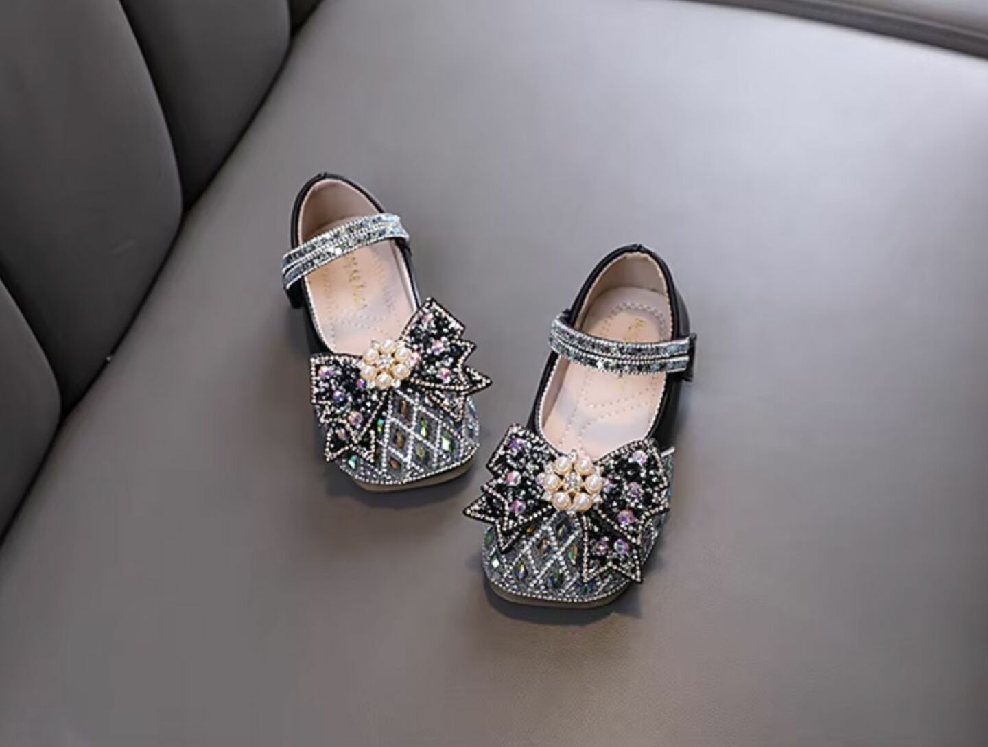 Baby, Toddler & Girls Black Pearl Flower Bow Ballet Flats | Lucys 10599