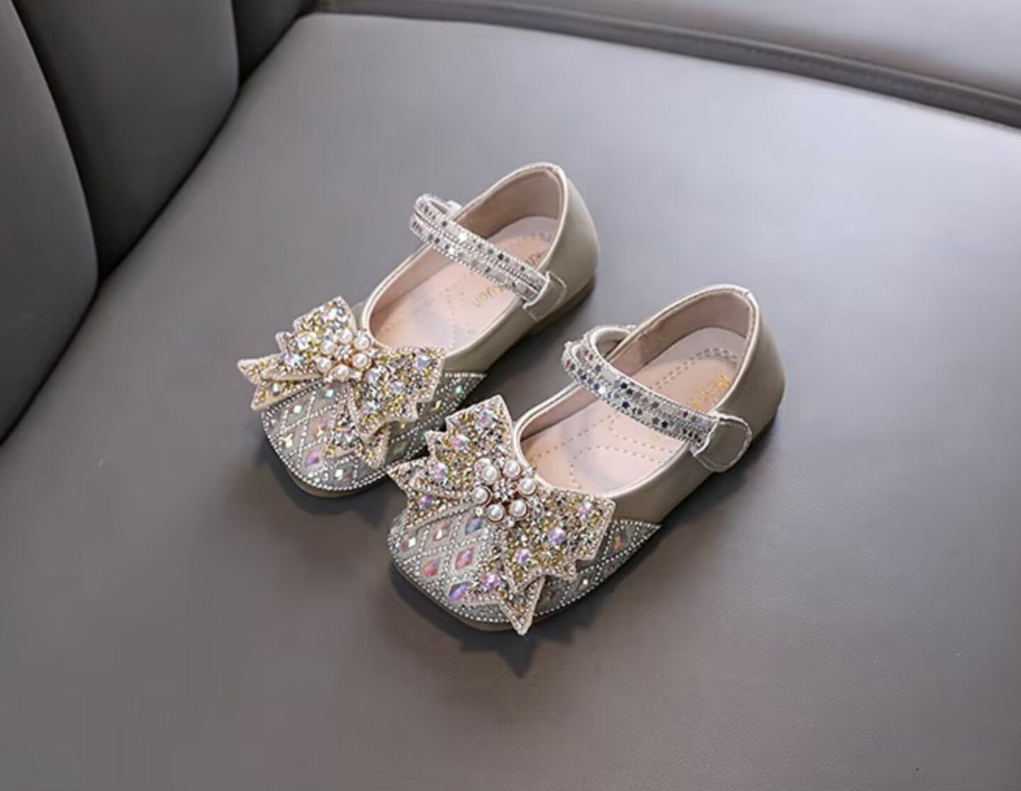 Baby, Toddler & Girls Beige Pearl Flower Bow Ballet Flats | Lucys 10597