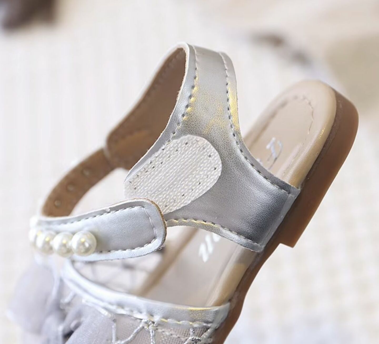 Baby, Toddler & Young Girls Grey Lattice Mesh Pearl Trim Dress Sandals | Lucys 10641