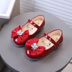 Baby, Toddler & Young Girls Maroon Crystal Butterfly Bow Round Toe Dress Shoes | Lucys 10968