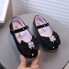 Baby, Toddler & Young Girls Black Upswept Bow Crystal Butterfly Party Shoes | Lucys 10970