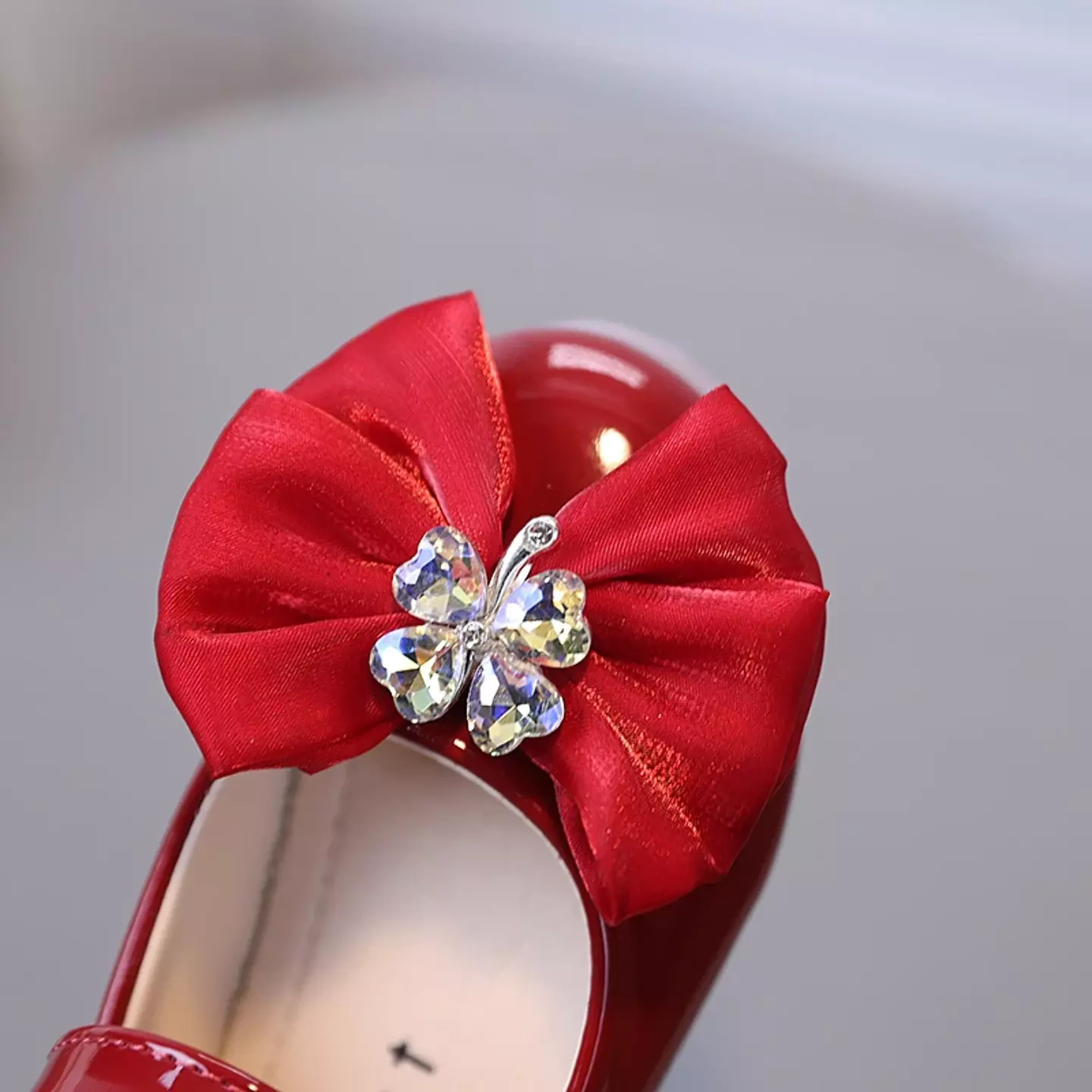 Baby, Toddler & Young Girls Maroon Crystal Butterfly Bow Round Toe Dress Shoes | Lucys 10968