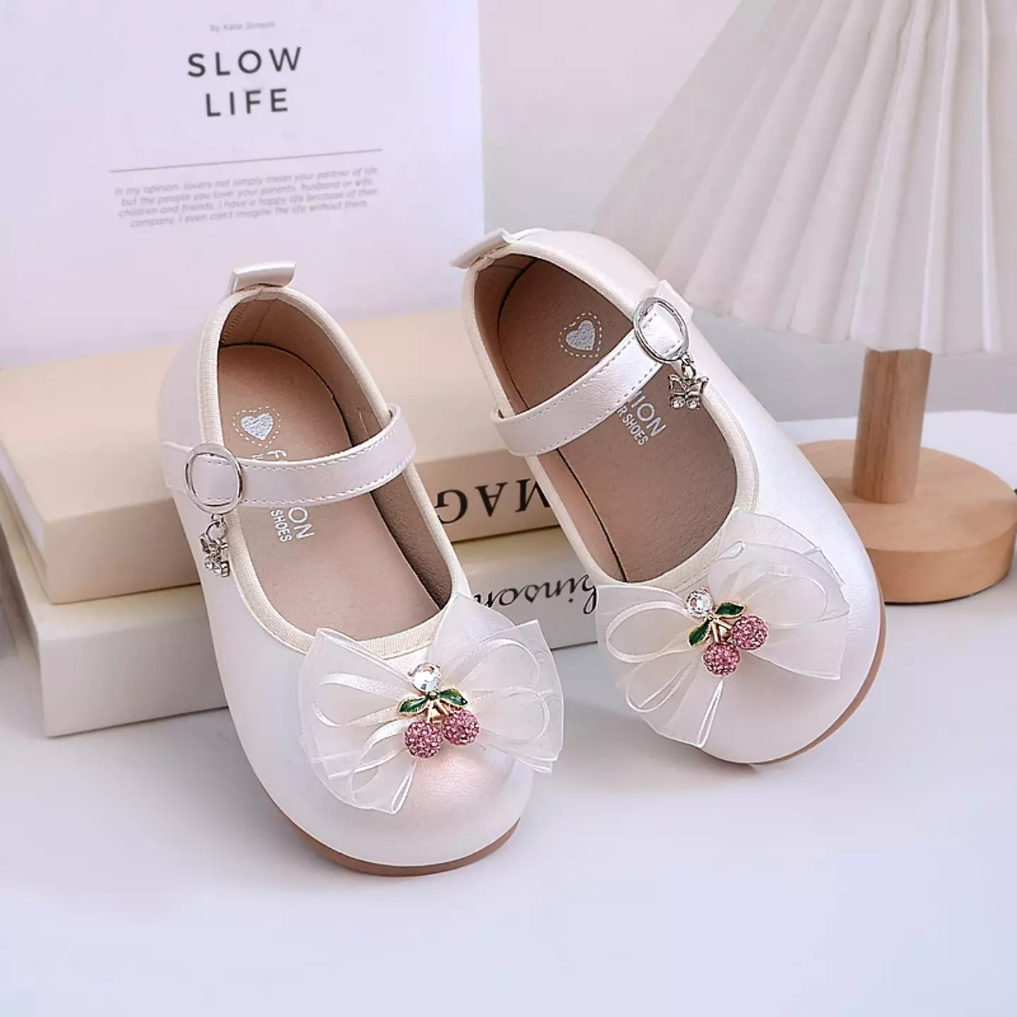 Baby, Toddler & Young Girls Ivory Cherry Charm Sheer Bow Flats | Lucys 10984