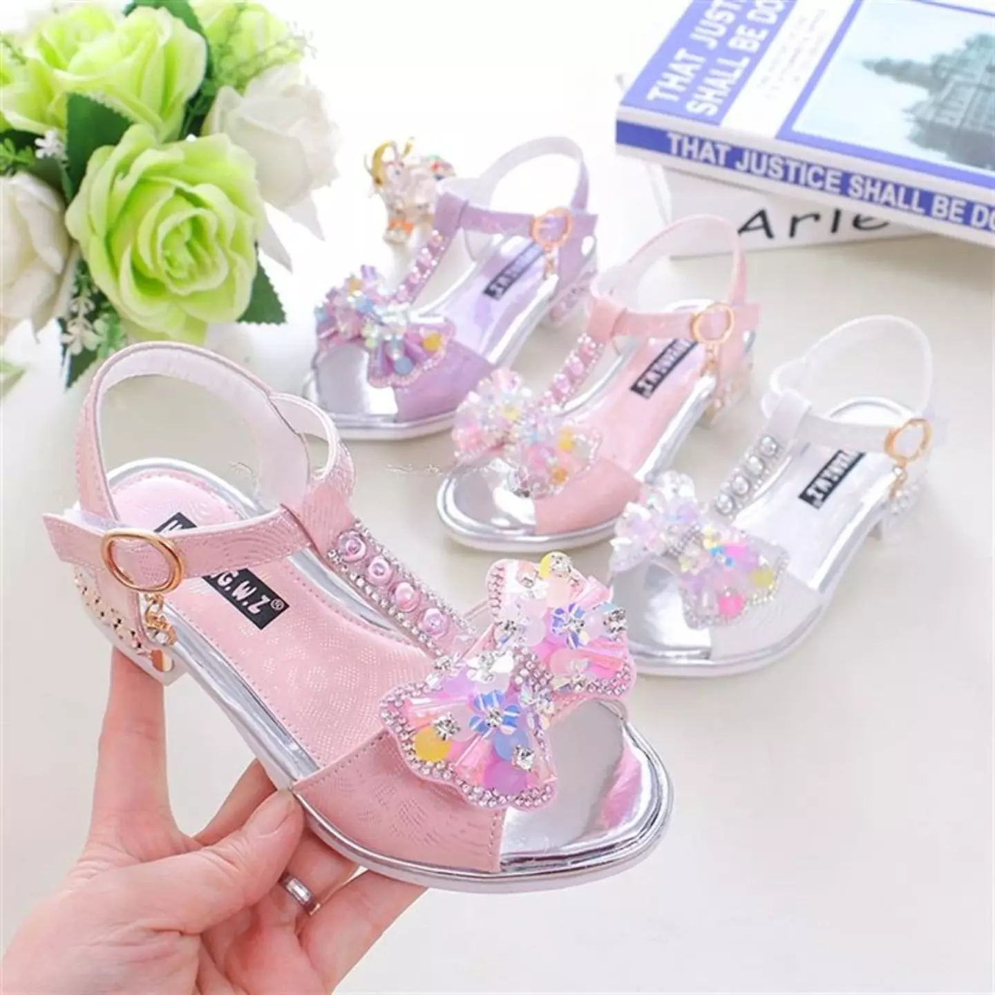 Young Girls & Girls Pink Drop Charm Ring T-Bar Dress Sandals | Lucys 10993