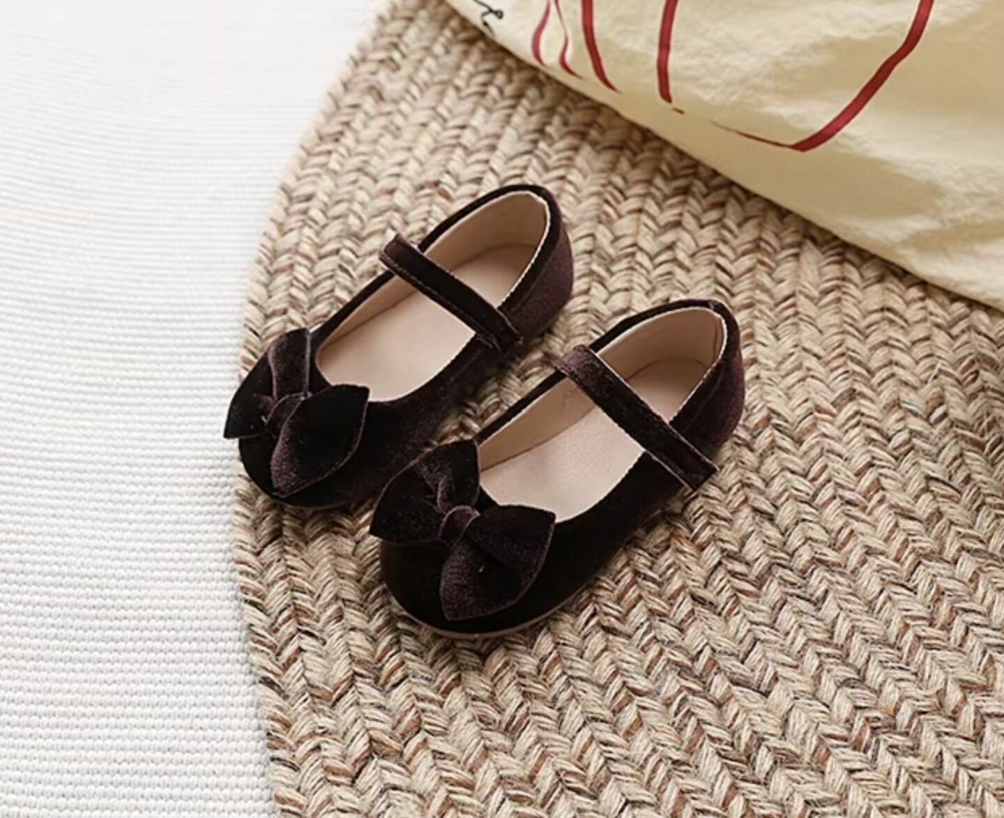 Baby, Toddler & Young Girls Brown Velvet Bow Strap Dress Flats | Lucys 10650