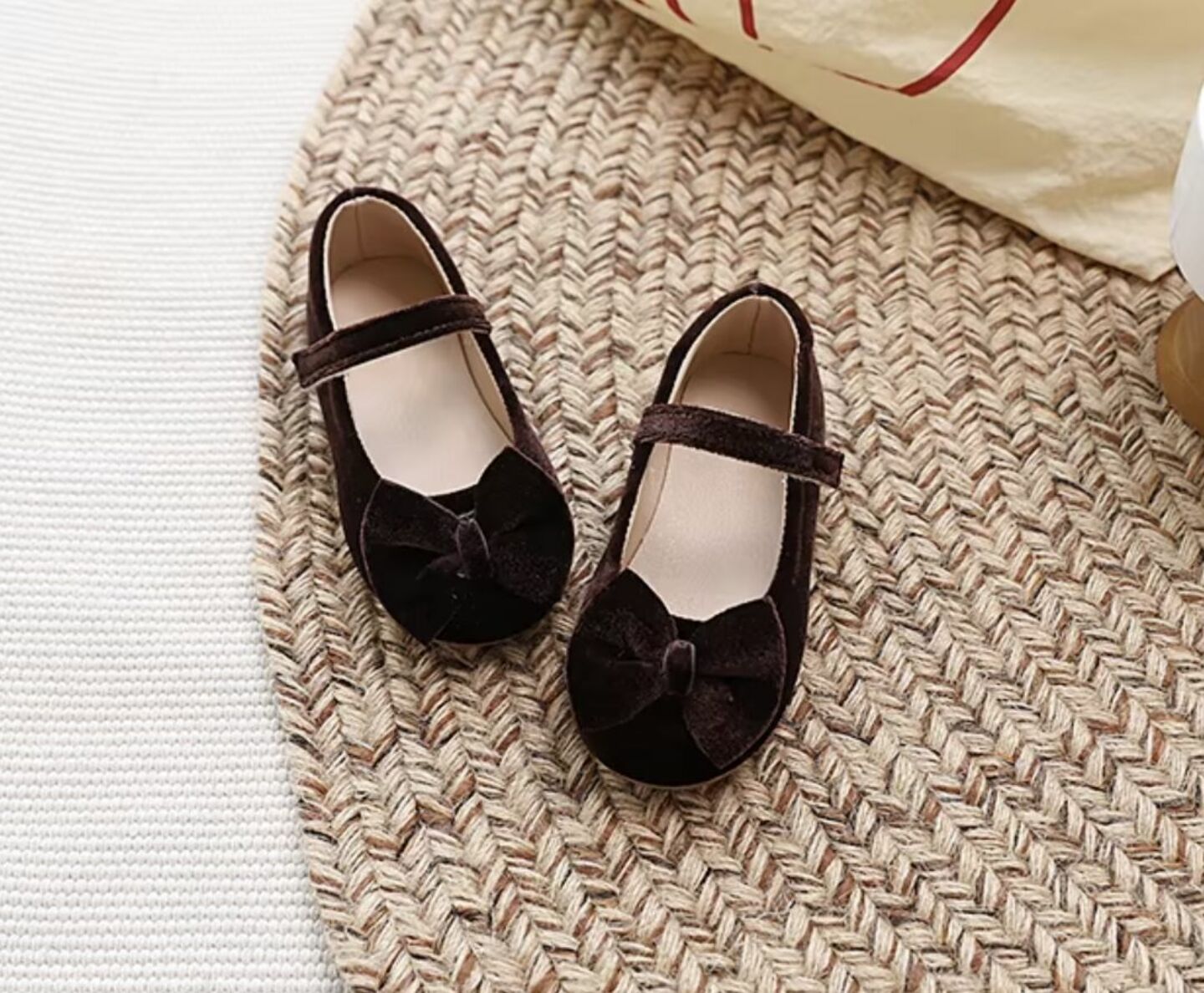 Baby, Toddler & Young Girls Brown Velvet Bow Strap Dress Flats | Lucys 10650