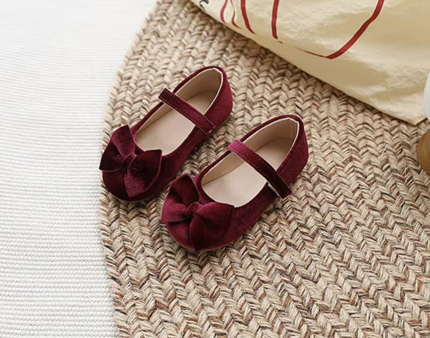 Baby, Toddler & Young Girls Maroon Velvet Bow Strap Dress Flats | Lucys 10648