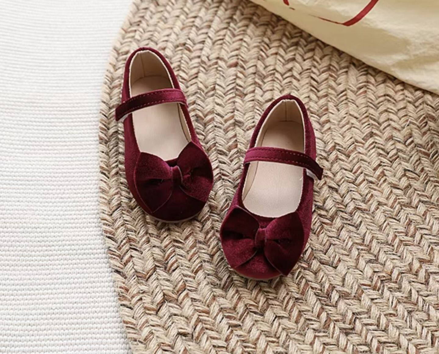 Baby, Toddler & Young Girls Maroon Velvet Bow Strap Dress Flats | Lucys 10648