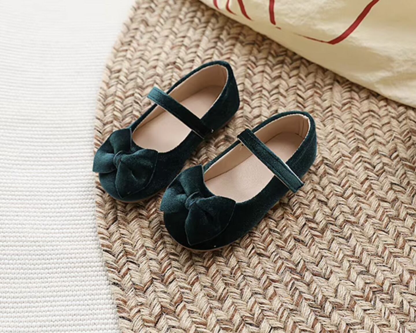 Baby, Toddler & Young Girls Green Velvet Bow Strap Dress Flats | Lucys 10651