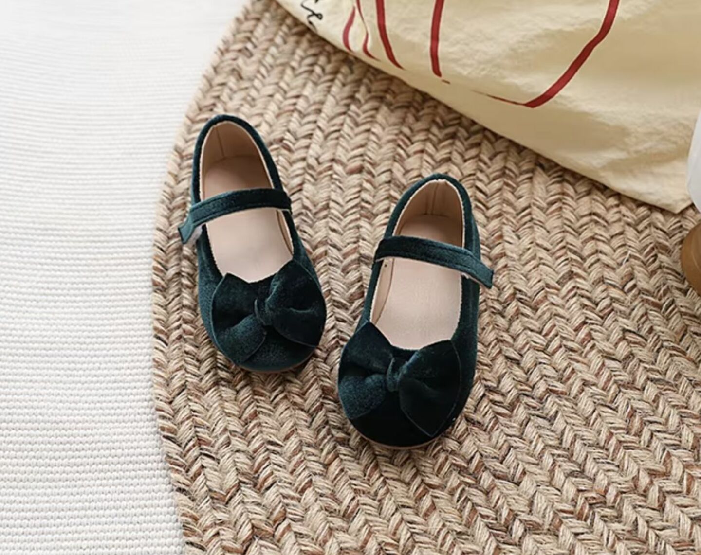 Baby, Toddler & Young Girls Green Velvet Bow Strap Dress Flats | Lucys 10651
