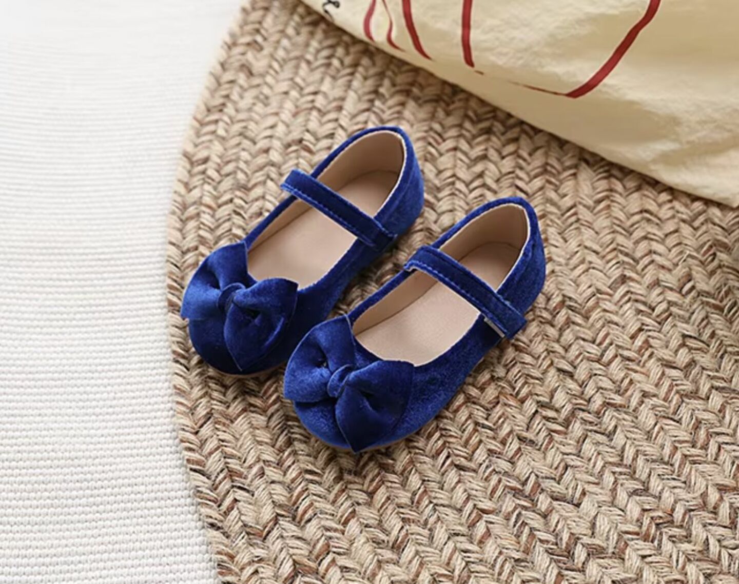 Baby, Toddler & Young Girls Blue Velvet Bow Strap Dress Flats | Lucys 10649
