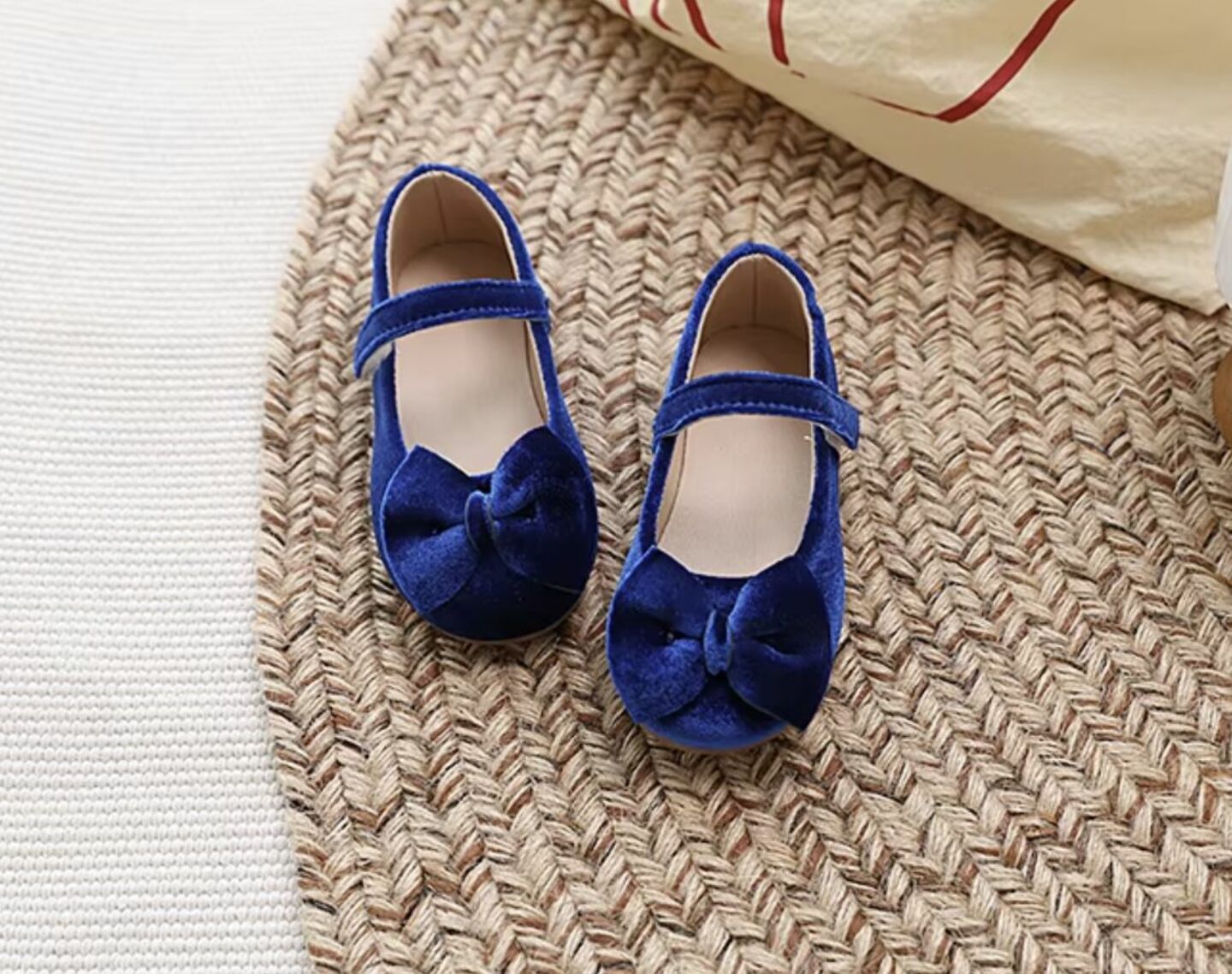 Baby, Toddler & Young Girls Blue Velvet Bow Strap Dress Flats | Lucys 10649