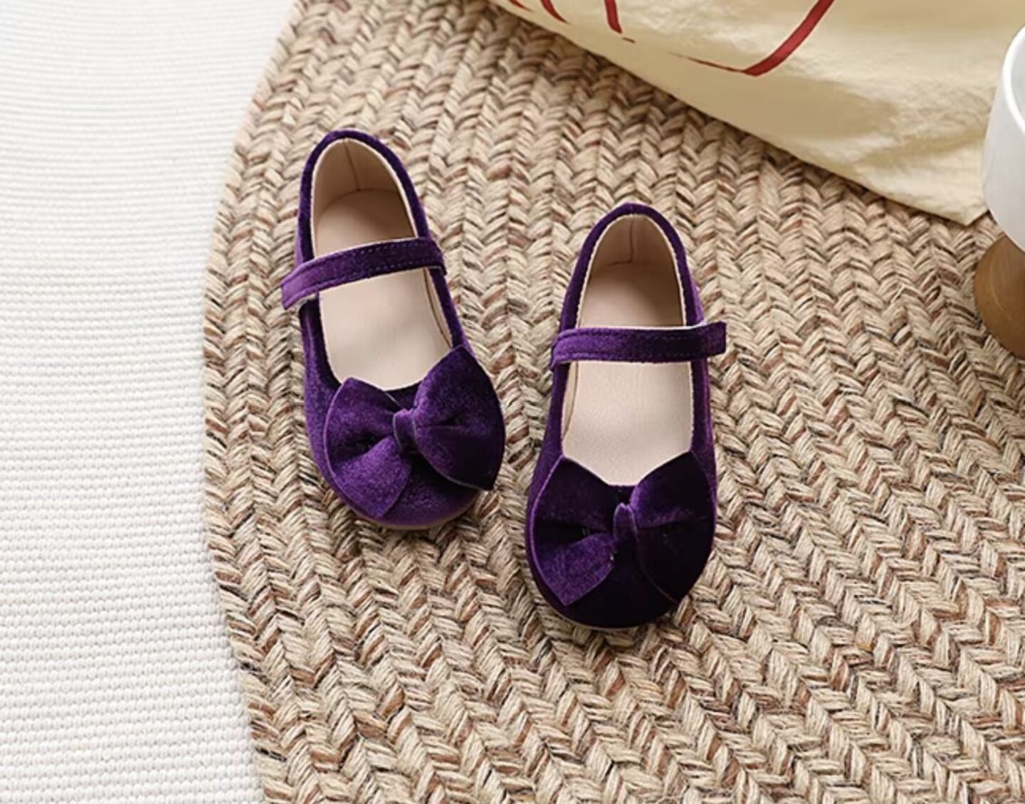 Baby, Toddler & Young Girls Purple Velvet Bow Strap Dress Flats | Lucys 10652