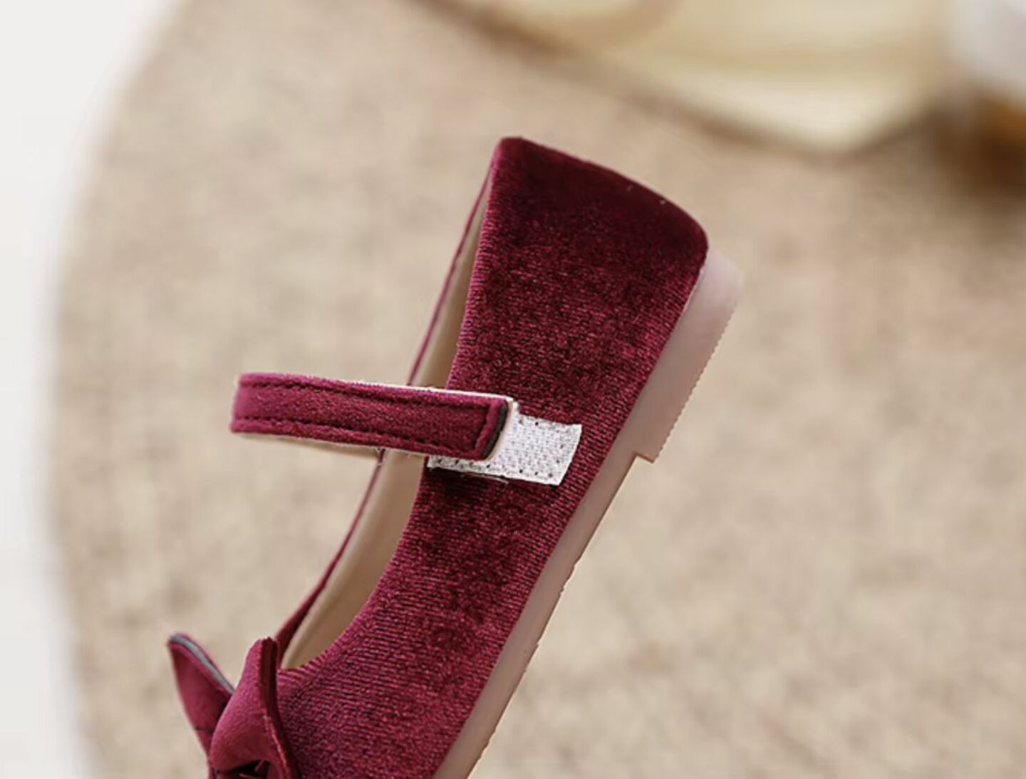 Baby, Toddler & Young Girls Maroon Velvet Bow Strap Dress Flats | Lucys 10648