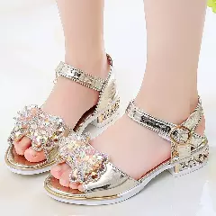 Young Girls & Girls Beige Iridescent Bead Cluster Ankle Strap Sandals | Lucys 11004