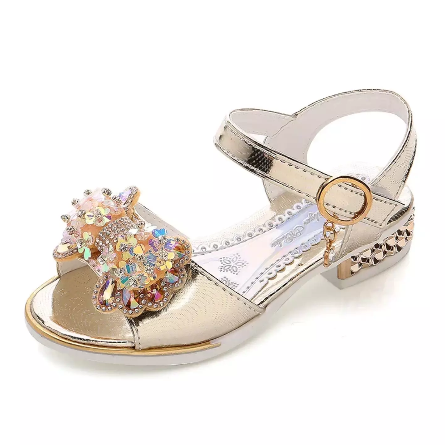 Young Girls & Girls Beige Iridescent Bead Cluster Ankle Strap Sandals | Lucys 11004