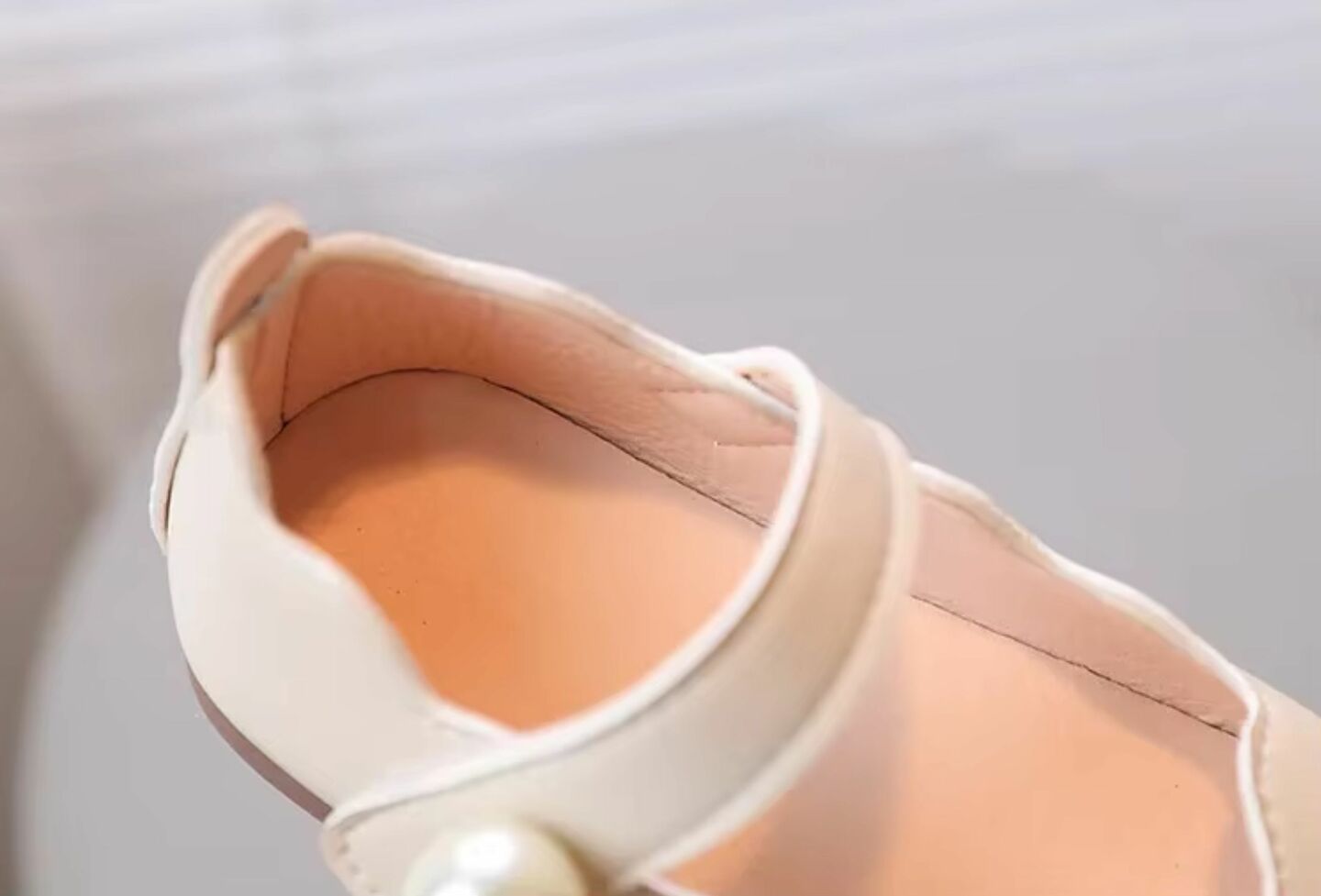 Baby, Toddler & Young Girls Beige Wave Edge Single Pearl Strap Dress Shoes | Lucys 11012