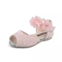Baby, Toddler & Young Girls Pink Silver Cap Toe Flower Strap Dress Shoes | Lucys 11029