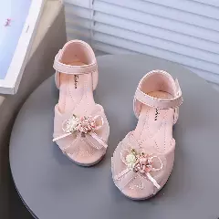 Baby, Toddler & Young Girls Peach Pink Rosette Bow Open Instep Shoes | Lucys 11037