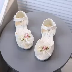 Baby, Toddler & Young Girls Ivory Ruched Posy Iridescent Stone Shoes | Lucys 11036