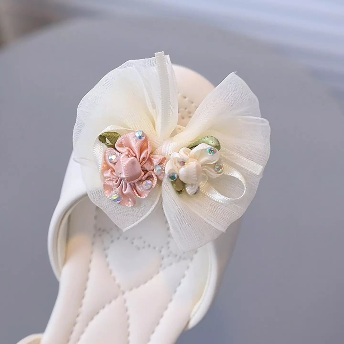 Baby, Toddler & Young Girls Ivory Ruched Posy Iridescent Stone Shoes | Lucys 11036