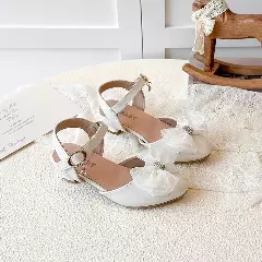 Girls Ivory Sheer Bow Block Heel Slingbacks | Lucys 11045