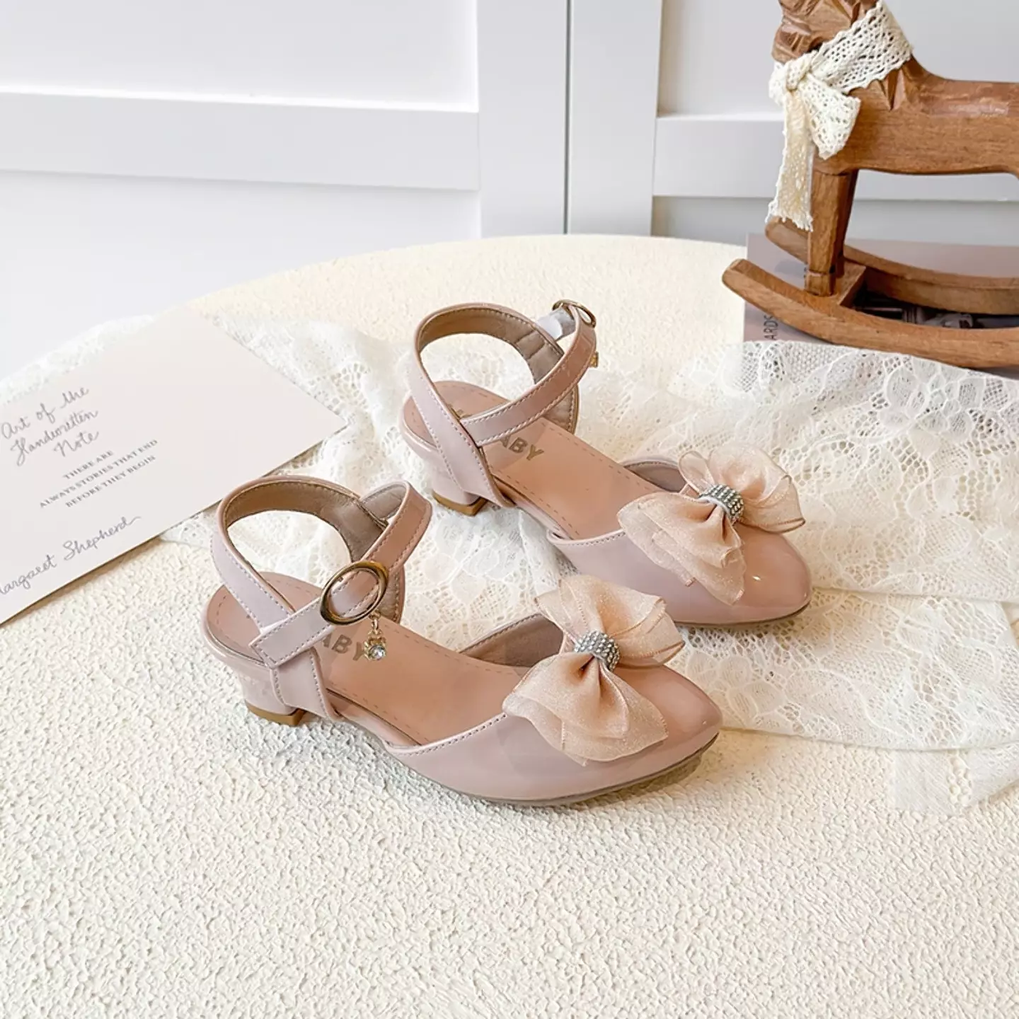 Girls Dusty Pink Sheer Bow Block Heel Slingbacks | Lucys 11044
