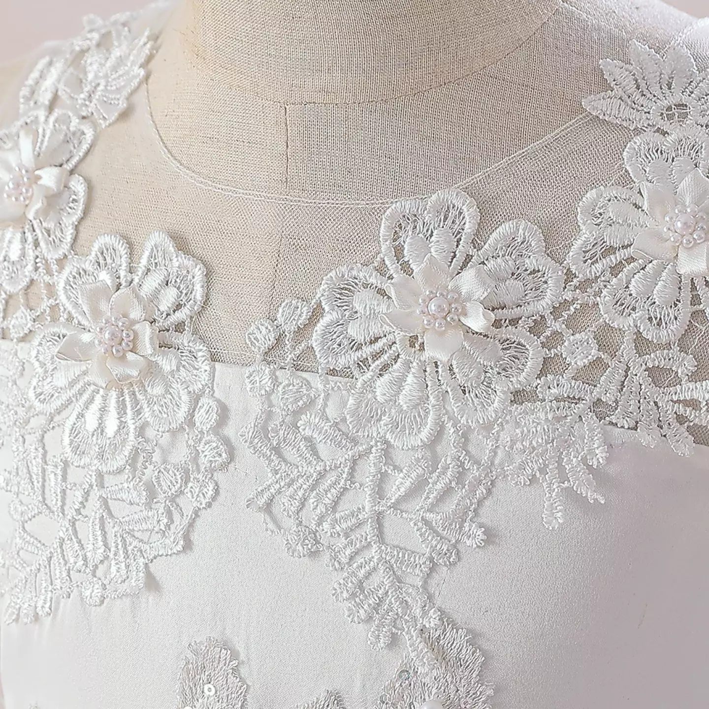 Stella White Sheer Yoke Corded Lace Knee Length Girls Flower Girl Dress | Lucys