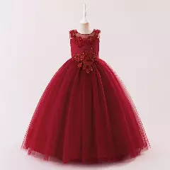 Stella Maroon Sheer Yoke Corded Lace Knee Length Junior Bridesmaid Dress | Lucys