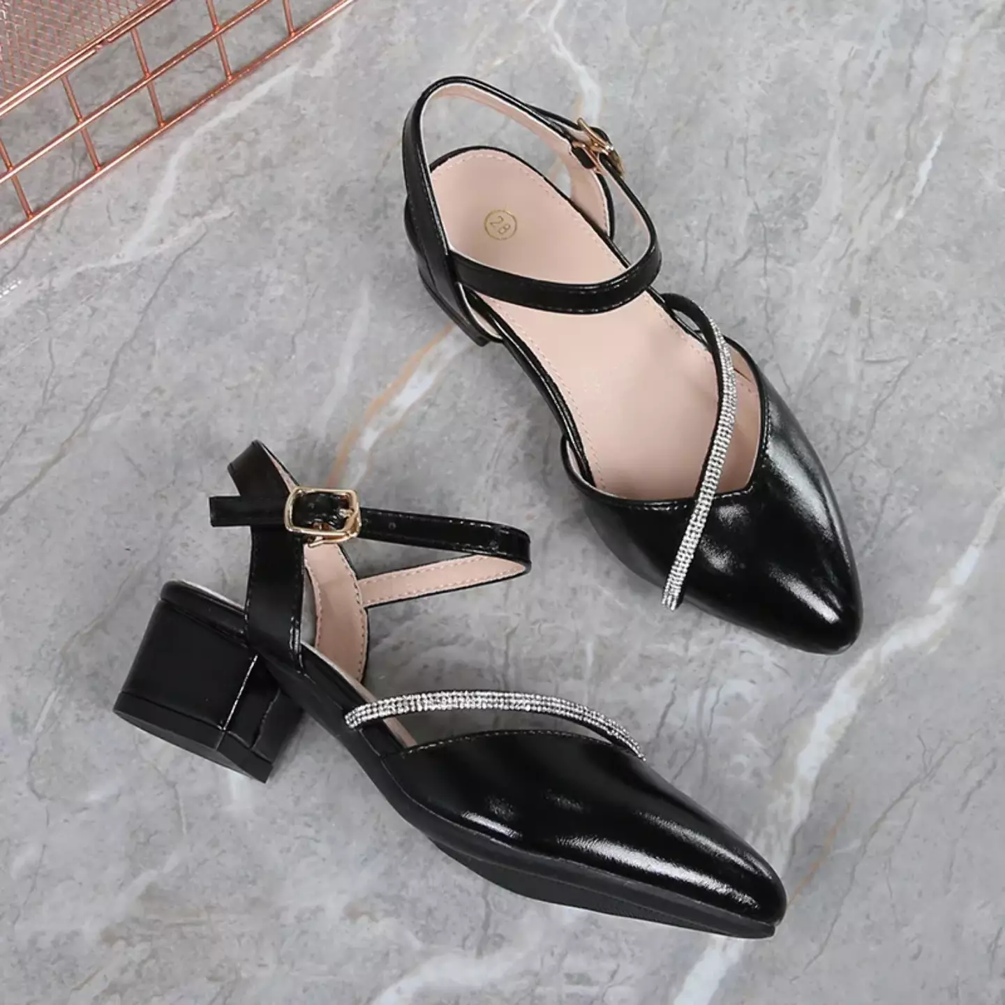 Girls Black Diagonal Stone Strap Dress Shoes | Lucys 11080
